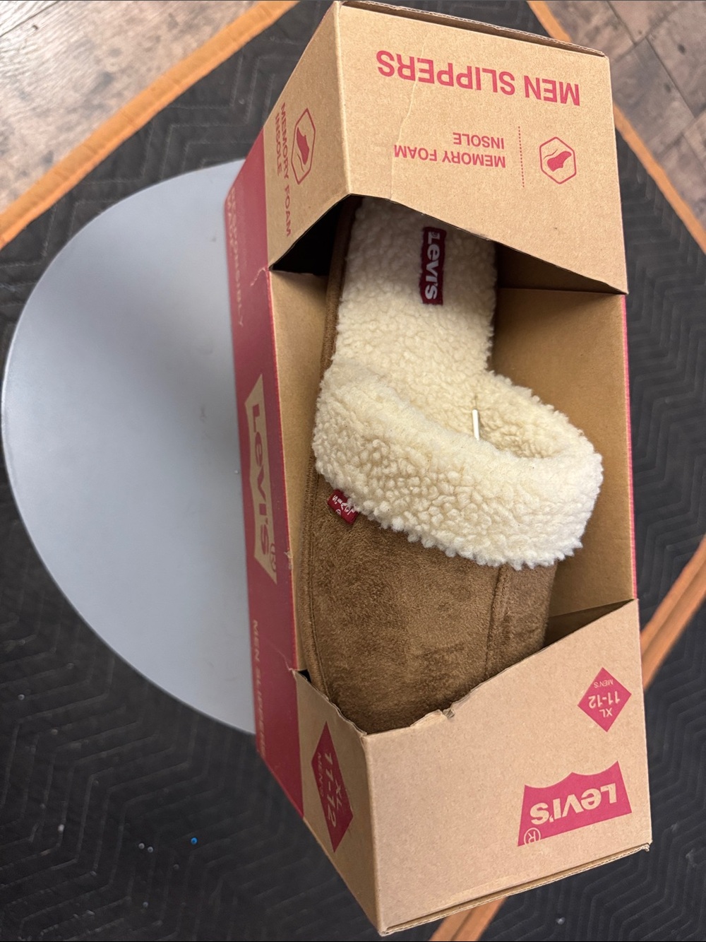 Levi's Brown Suede-Look Slippers with Cream Sherpa Lining